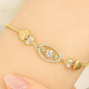 Copper 18K Gold Plated Inlay Geometric Heart Shape Artificial Gemstones Bracelet